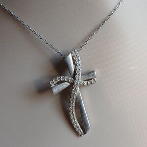 Sterling Banner Cross W/Little Diamonds 1" Sterling Chain